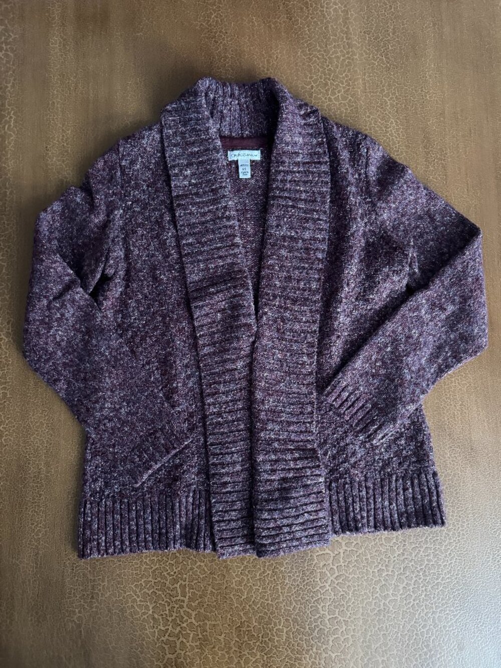 Craft & Barrow Open Cardigan - Purple Speckle Knitted Fabric Size Petite Small